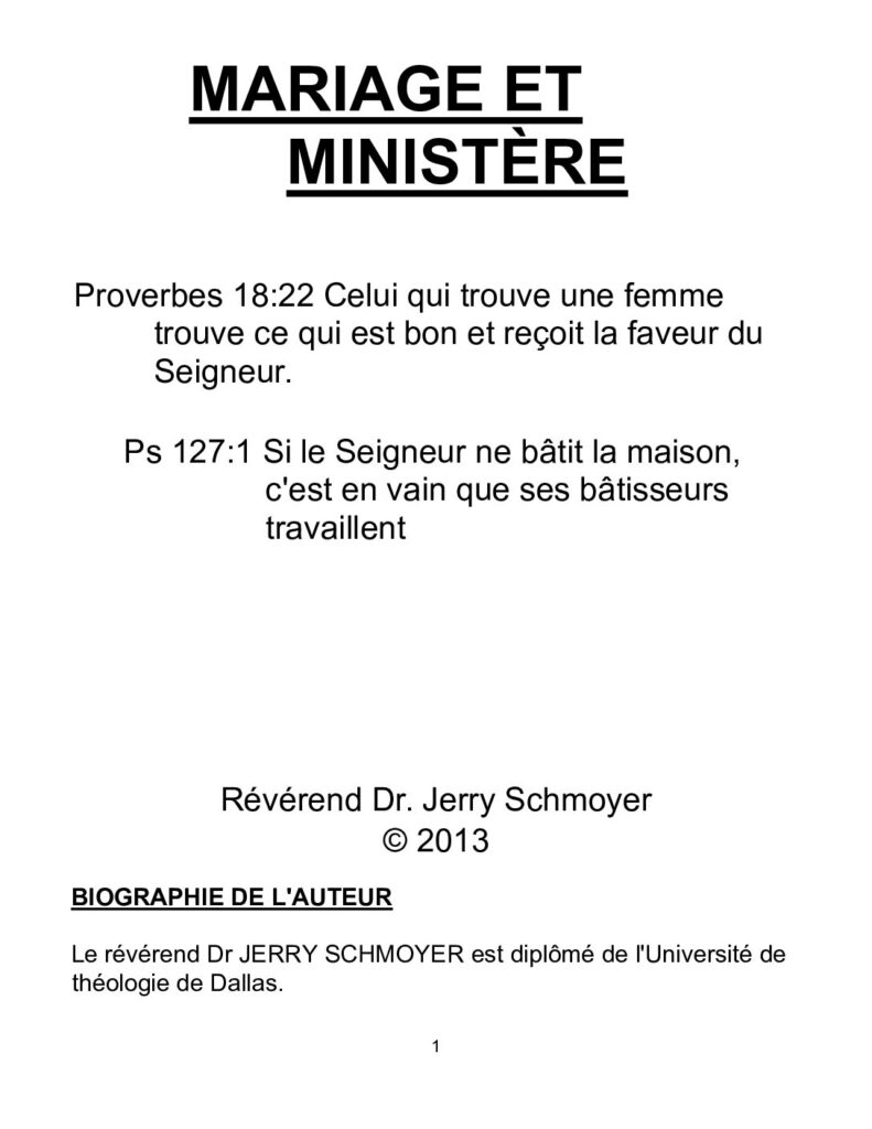 thumbnail of MARIAGE ET MINISTRE Marriage and Ministry French