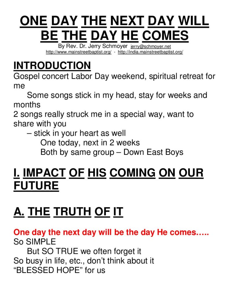 thumbnail of One Day the Next Day will be the day He comes